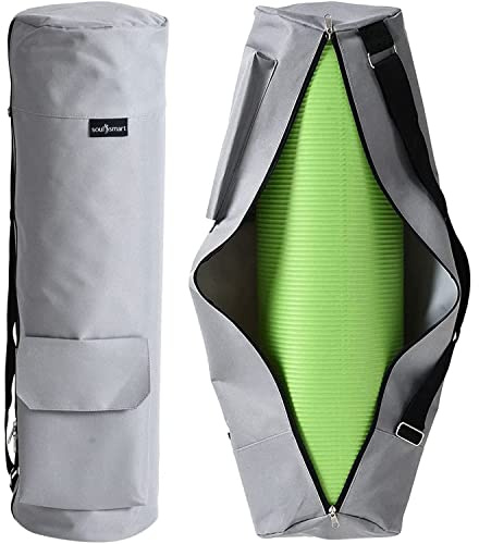 TJC Tragbare Yogamatten-Tasche mit Aufbewahrungstaschen und verstellbarem Schultergurt, Yogamatte in Light Grey, L