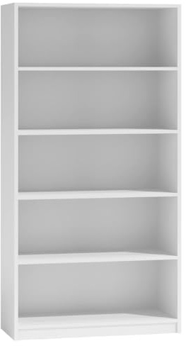 WHATSIZE ENTERPRISE 5 Tier Bookcase White, Tall Freestanding Book Shelf for Living Room, Study and Bedroom, Wooden Shelving Unit Book Case (80cm L x 30cm W x 182cm H)
