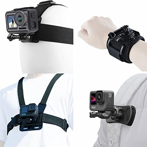 Zubehör-Set für Insta360 One X3 X2 X RS R GO 2, Kopfgurt-Halterung + Brustgurt + Rucksack-Clip-Halter + 360° drehbare Handschlaufe kompatibel für GoPro Hero 11 10 9 8 7