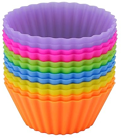 gvivej Molde de silicona para magdalenas, 12 unidades, antiadherente, moldes reutilizables para magdalenas, 6 colores, uso en pasteles, pudín, crema