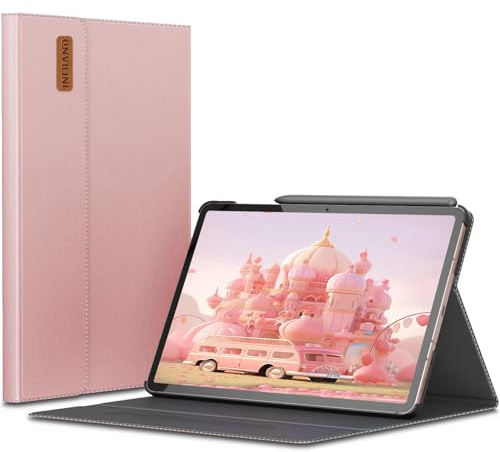INFILAND Hülle für Samsung Galaxy Tab S10 FE/S9 FE 10.9/S9 11 Tablet, mit S Pen Halter, Ultra Dünn Multi-Winkel Ständer Hülle, Auto Schlaf/Wach Funktion (Rosa-Gold)