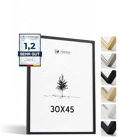 Heimlich® - Bilderrahmen - 30x45 cm, Ayous-Holz, Schwarz - Kleiner Posterrahmen mit Folienabdeckung - Nur zur Wandmontage