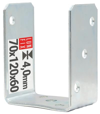 Pfostenträger 70mm 120 mm Höhe 60 mm 4 mm Stahl Breit U- Aufschraubbar | Breit U- Aufschraubbar Tiefe Verzinkt Verschiedene Breiten: 70-120 mm Für Terrassen, Carports und alle Holzprojekte