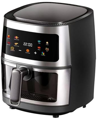 IkErna Freidora de Aire Digital de 8L Gran Capacidad, 8 Preajustes de Cocina Táctil, 1400 W de Potencia, Freidora de Aire de Acero Inoxidable/Nero
