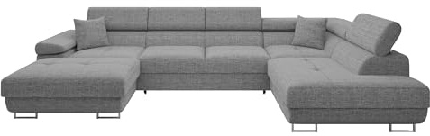 Mirjan24 Ecksofa Torezio Bis mit Bettkasten, Einstellbare Kopfstützen, Sofa mit Schlaffunktion, Eckcouch für Wohnzimmer, Polsterecke, U-Form Couch mit Bettfunktion (Lux 05, Seite: Rechts)