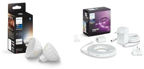 Philips Hue White Ambiance MR16 LED Lampe & White & Color Ambiance Lightstrip Plus Basis-Set V4 2 m