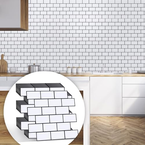 Hode Fliesenaufkleber Weiß 30x30cm, Klebefliesen Küchenrückwand 10 Stück, Wandfliesen Selbstklebende Fliesenfolie für Küche Bad, Metro Fliesen Selbstklebend, Klebefliesen Wasserfest