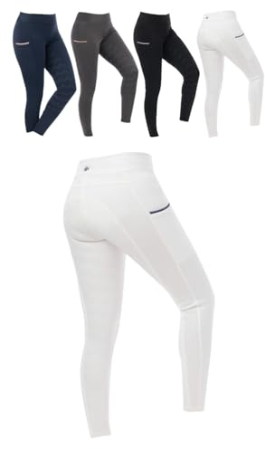 Riding World – Ridleggings dam & flickor Agadir | leggings för ridning | ridbyxor med full silikon och bred midja | ridbyxor med 2 mobiltelefonfickor | ridkläder i många storlekar och färger, Vit, 38