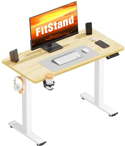 FitStand 110x54cm Electric Standing Desk ONE PIECE Desktop Sit Stand Table Height Adjustable Desk Computer Desk PC Desk With Hooks and Memory Smart Pannel Suitable For Office And Home - Maple
