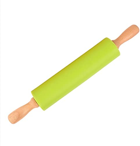 Rouleau à pâtisserie en silicone antiadhésif 39 x 5 cm avec manche en bois pour pâte à pâtisserie, rouleau à farine, outil de cuisine (couleur : orange, taille : M : 30 cm x 4 cm) (vert L : 38,5 cm