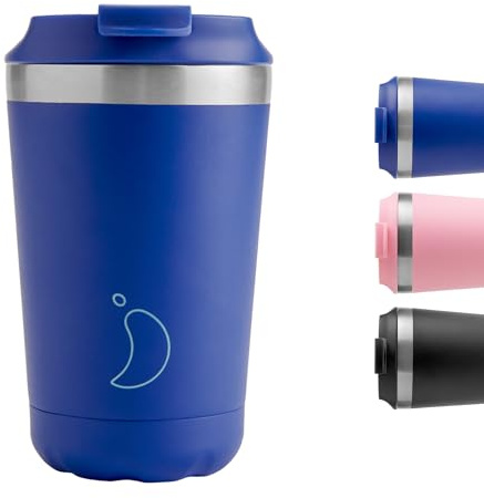 Chilly's Original Coffee Cup - Thermal Mug - Matte Blue, 340ml | Cold & Hot Drinks - Leak-Proof Travel Mug with Lid - Double Walled Vacuum - Insulated Mug - Stainless Steel