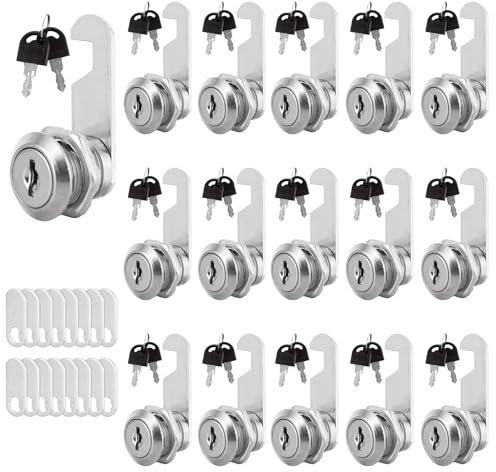 MUXHEL 16 Set Cabinet Lock 16mm Cam Locks with Keys & 2 Different Plates Security LetterBox Lock Mailbox Post Box Lock for Cabinet Mailbox Drawer Wardrobe Letter Box