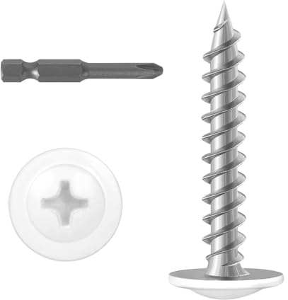 #8 x 1 (120 PCS) Modified Truss Head Wood Screws, Phillips Drive Quick Metal Self Tapping Screws, White Head, Full Thread, Screwdriver Bit Included