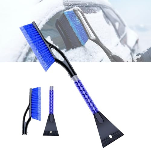 Eiskratzer Auto mit Besen, 2 in 1 Auto Schneebesen und Eiskratzer, Abnehmbarer Eisschaber mit Rutschfestem Griff & Schonende Borsten Langlebiger Auto Werkzeugzur Schneeräumung für PKW LKW SUV (Blau)