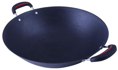 Padella Wok in ghisa Wok in ghisa antiaderente Antiaderente Wok a gas con doppio orecchio in ghisa addensata con fondo tondo,50CM