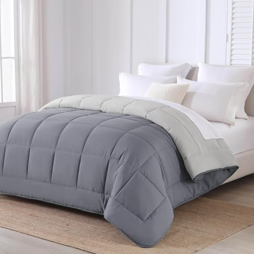 HOMEYA - Edredón de Fibra 300gr/m2 - Edredón Cama 135, Edredón Bicolor Reversible 220x220cm, Relleno Nordico 100% Poliester, Gris/Gris Claro