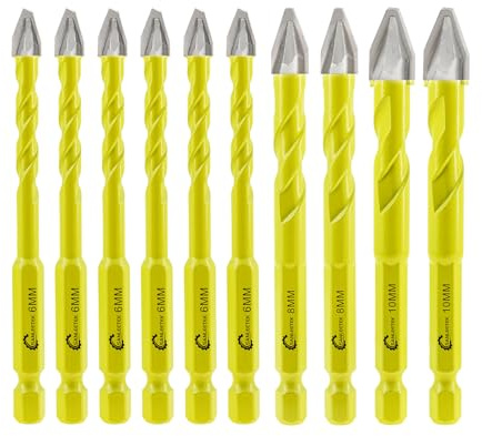 SANLEETEK Broca Excéntrica de Cabeza - Juego de Brocas para Albañilería para Madera Plástico Mampostería Cerámica Hormigón Mármol 10 piezas 6mm*6+8mm*2+10mm*2, Cambio Rápido Mango Hexagonal