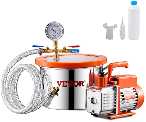 VEVOR 5,68 L Cámara de Vacío y Kit de Bomba 3,5 CFM Kit de Cámara de Desgasificación con Bomba de Vacío de Una Etapa con Tapa de Acrílico, Aceite, Manguera para Desgasificar Resinas, Siliconas