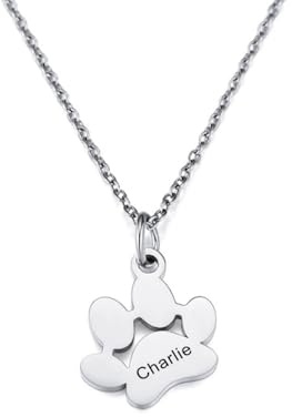 MeMeDIY Personalisierte Hund Pfote Halskette mit Eingraviertem Namen Pfoten-Halskette aus Edelstahl/925er Sterlingsilber 1-4 Katzen Pfoten-Halskette Haustier-Gedenkschmuck
