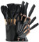 Flearitzo Set di 19 coltelli da cucina, in silicone, con 12 utensili da cucina, 5 coltelli, tagliere e supporto, lavabile in lavastoviglie (nero)