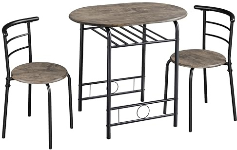 Soberine Set Tavolo Moderno con 2 Sedie per Sala da Pranzo, Set 3 Pezzi Mobili Salvaspazio da Cucina Balcone Ristorante Bar per 2 Persone in Legno e Metallo Sedia Portata Marrone/80 x 53 x 75,5 cm