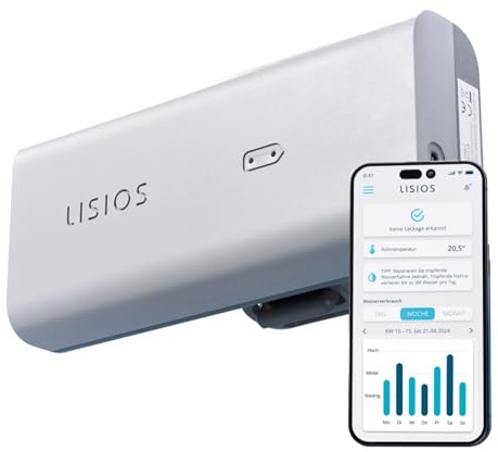 Lisios WasserAlarm - Smarter Wassermelder, Leck Alarmsensor, Messung Wasserverbrauch, WLAN, App Alarmierung, Tropf- und Leckalarm