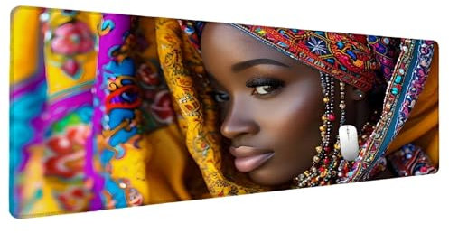 Frau Mauspad Groß Mousepad XXL 1500x800mm Afrika Mauspad Gaming Zubehör Gadgets, Desk Mat Schreibtisch Deko Schreibtischunterlage, Spezielle Oberfläche Wasserdicht Maus Pad Rutschfeste Gummibasis M-5