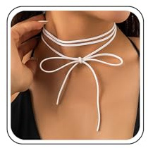 TseenYi Leder Lange Schnürung Halskette Weiss Leder Samt Lange Halskette Samt Wildleder Choker - Kleine Schnürung Wildleder Choker Halsketten Persönlichkeit Gothic Schmuck