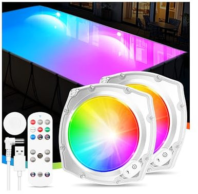 DeeprBetter Poolbeleuchtung Unterwasser mit Fernbedienung, Akku Pool Beleuchtung Magnetisch mit 9 Beleuchtung Modi, IP68 Wasserdichte Whirlpool Lichter Unterwasser Poollampen LED Spa Badewannen 2PCS