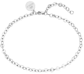 Purelei Pure Fußkettchen Damen – Edelstahl vergoldet/rosévergoldet/silber – Verstellbar 21-25 cm – Filigranes Design mit glänzenden Plättchen - Fusskette für Damen - wasserfest (Silver)