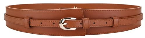ZHOUXYFDC Damen Gürtel Breiter Kummerbund for Damen, schwarzer Taillenkorsettgürtel, Dame, lässiger Rock, Knöpfe, dekorativer Bund, Abnehmbarer Gürtel aus PU-Leder(Brown)