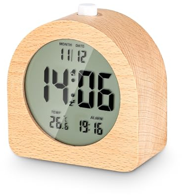 Hixava Sveglia Digitale in Legno Sveglia da Comodino LCD Sveglia Digitale da Comodino Sveglia da Viaggio Alarm Clock con Retroilluminazione Temperatura Funzione Snooze Calendario 12/24H
