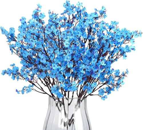 N&T NIETING Gypsophila Artificial Flowers, 12Pcs Baby Breath Artificial Flowers Real Touch Fake Flowers for DIY Wedding Bouquet Table Flower Arrangements Home Decor(Blue)