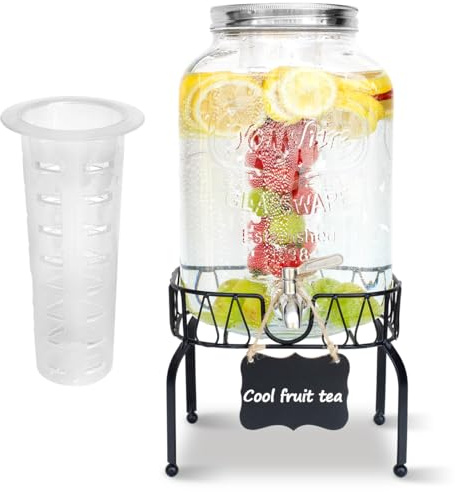 7.6L Getränkespender mit Ständer, Getränkespender, Glas-Wasser-Saft-Spender mit Zapfhahn aus massivem Edelstahl für geeiste Säfte, Wasser, hausgemachte Getränke, Partys, Hochzeiten