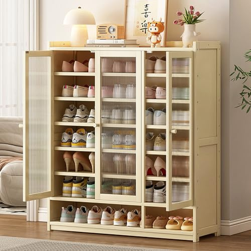 YKCITSQTR Rattan-Schuhschrank mit 3 Türen 7-Tier-Aufbewahrung für E 90 cm Holzschuhe für schmale Flur Wohnzimmer Schlafzimmer-Stylisch und raumsparend!