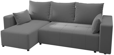 4ALL HOME Ecksofa mit Schlaffunktion Tico 246x145 cm - Couch - Sofa mit Bettkasten - Eckcouch - L-Form - Schlaffsofa - Schlafsofa mit Bettkasten - Universal (RV 19 Grau)