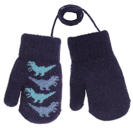 Niedliche Babyhandschuhe Dino Fäustlinge Mit Schnur Cartoon Winterhandschuhe Outdoor Fäustel Kindergarten Handschuhe Warme Fausthandschuhe Gloves Handwear Geschenke Für Kleinkinder Kinder (0-3 Jahre)