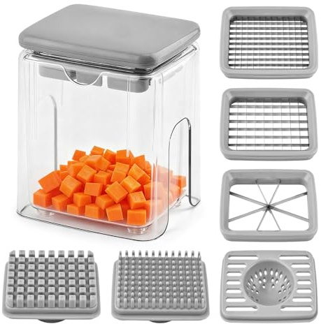 4-In-1 French Fry Cutter, Veggie Chopper, Potato Onion Fry Cutter, Vegetable Cutters, Dicer Chopper Slicer, Apples Slicer and Corer, Food Chopper for Carrots, Cucumbers, Tomato (COLOR:Grey)