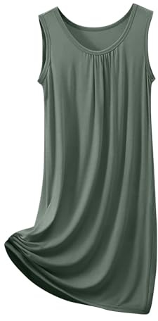 Générique Pyjama pour Femme-Chemise de Nuit Femme été Confortable sans Manches Tenue décontractée Basique col Rond Robe Nuit légère Douce détente Maison (Army Green, XXXXXL)