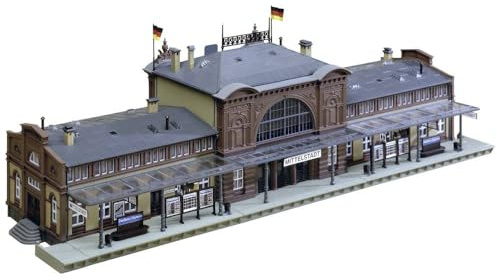 FALLER Mellanstadens järnvägsstation modellbyggsats med 335 delar 446 x 160 x 130 mm I modelljärnväg tillbehör H0 byggnad I modelljärnväg H0 järnvägsstation, Divers