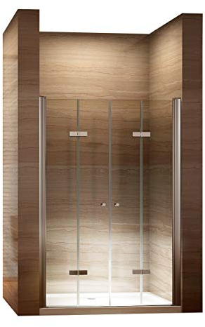 i-flair Doppelfalttür Verstellbereich von 68-72 cm Höhe: 195 cm Duschabtrennung aus 6 mm durchsichtigem ESG Sicherheitsglas mit Nanobeschichtung