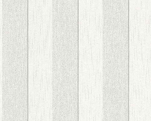 Architects Paper Textiltapete Tessuto 2 Tapete mit Blockstreifen 10,05 m x 0,53 m grau weiß Made in Germany 961941 96194-1
