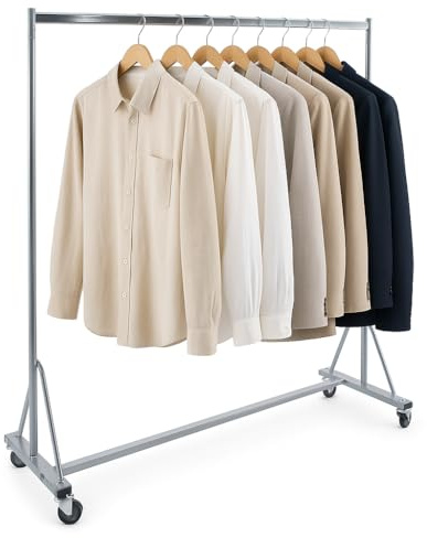 GERSO Schwerlast Kleiderständer 150 cm | 160 kg Tragkraft | Z-Konstruktion Industrie-Qualität | Rollbar mit 360° Lenkrollen & Bremse | Chrom Garderobenständer fahrbar | Stabil & platzsparend