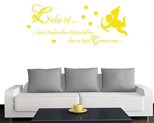 A099 Wandtattoo Liebe ist… beim Aufwachen 148cm x 60cm schwefel - Dekoration - Bad - Wohnzimmer - Aufkleber - Wandsticker