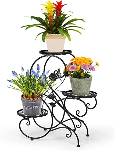 HLC-Noir Porte Pot Pots Plante Fleurs 3 Etagere Support Jardin en Metal Fer