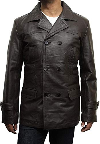 BRANDSLOCK Herren-Jacke aus echtem Leder, U-Boot, Kapitäne, Militär-Stil, Vintage, Braun, S