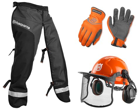 Husqvarna 590091101 Classic Personal Protective Power Kit with Chainsaw Chaps, Forest Helmet and Safety Gloves, Chainsaw Safety Equipment, Gifts for Men