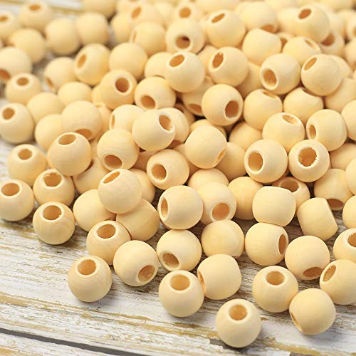 DAHI perlen holzperlen mit loch 15mm ca. 200pcs holzkugeln | holz perlen bastelnperlen für DIY Schmuck Herstellung (grosse loch holzperlen)