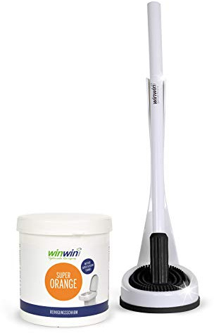 winwinCLEAN® SET: WC-Cleaner I Toilettenbürste, Klobürste mit antibakteriellem Bürstenkopf I Tropffreie WC Bürste für effektive Reinigung bis unter den Rand | inkl. WC Bürstengarnitur | Weiß/Anthrazit