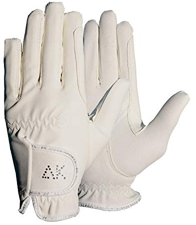 AK Horse Riding Gloves for Ladies & Kids – Equestrian Gloves with Stones, Non-Slip Grip, Breathable & Comfortable – AKRS-6710 (White, 2XS)